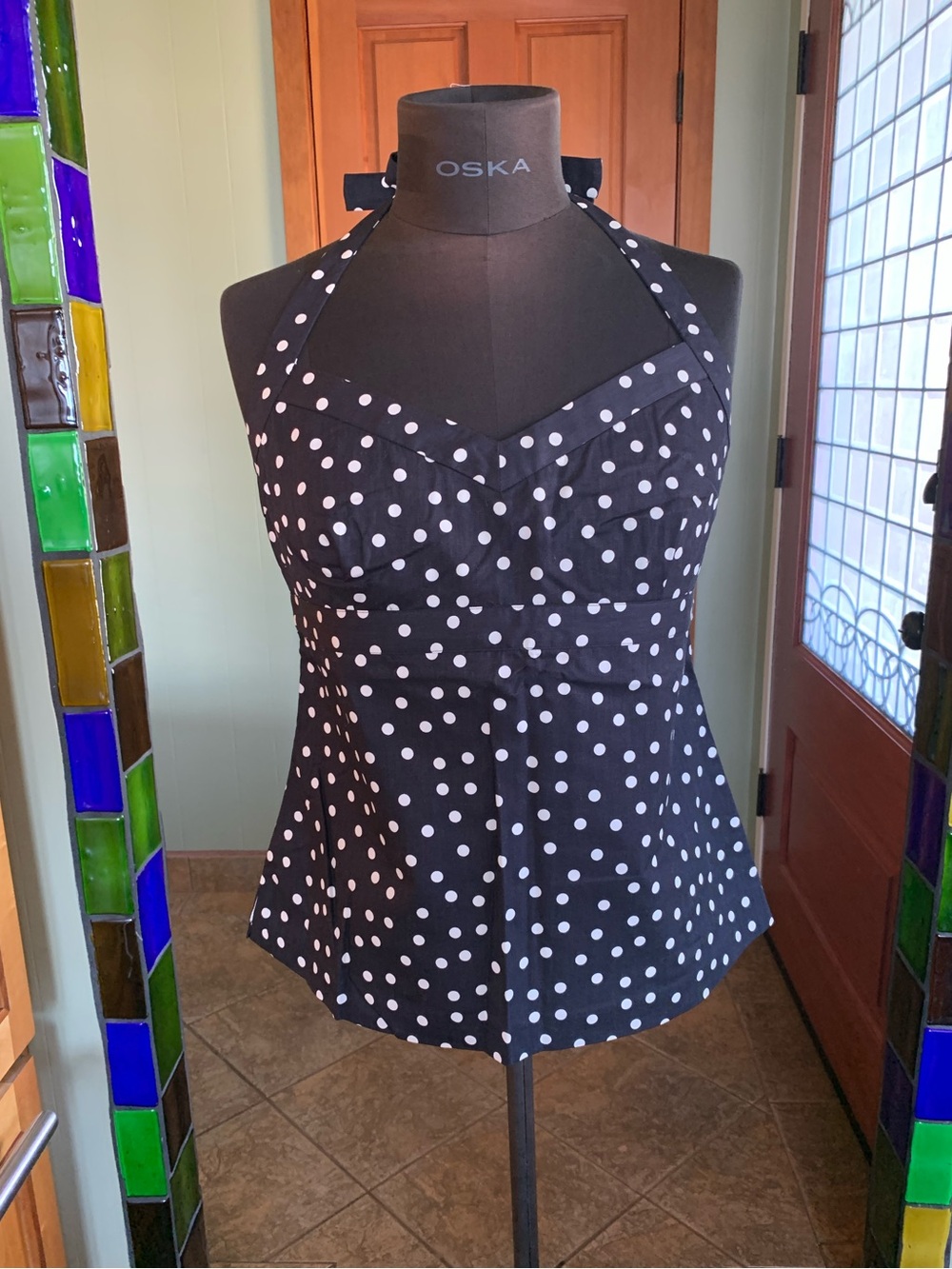 J CREW POLKA DOT HALTER TOP COTTON SALT DOT NAVY New With Tags Size 12